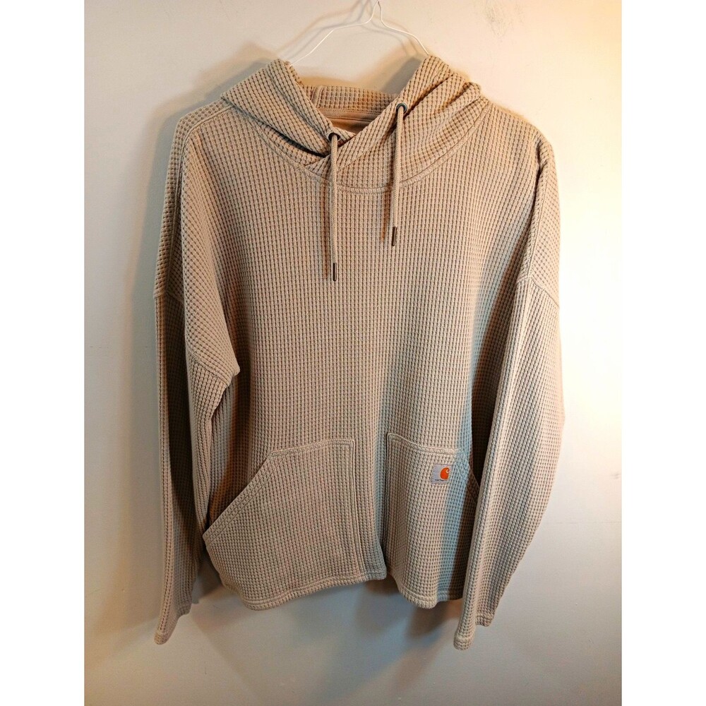 Carhartt Womens Waffle Knit Hoodie Sweatshirt Size Large L 12-14 Beige Pullover